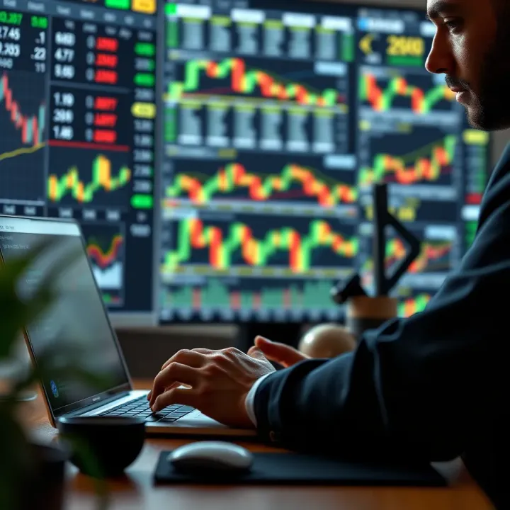 South African trader studying forex strategies on a laptop with financial graphs
