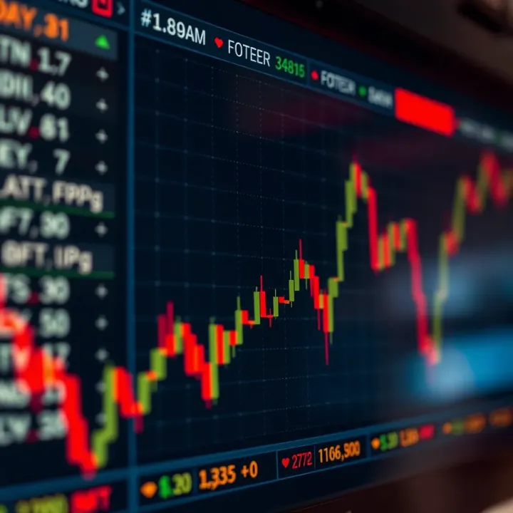 Graph showing fluctuating forex currency exchange rates with upward and downward trends