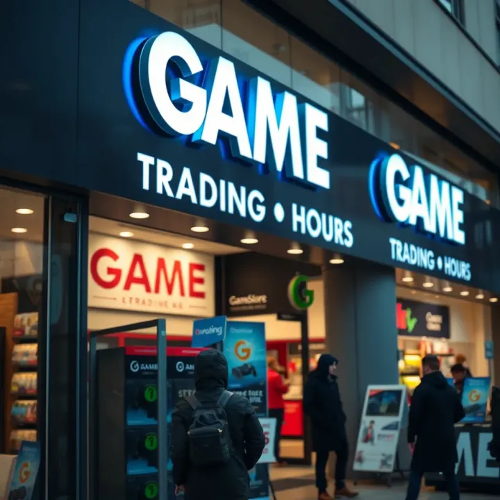 Exterior view of Game store at Kolonnade Shopping Centre with visible opening hours sign