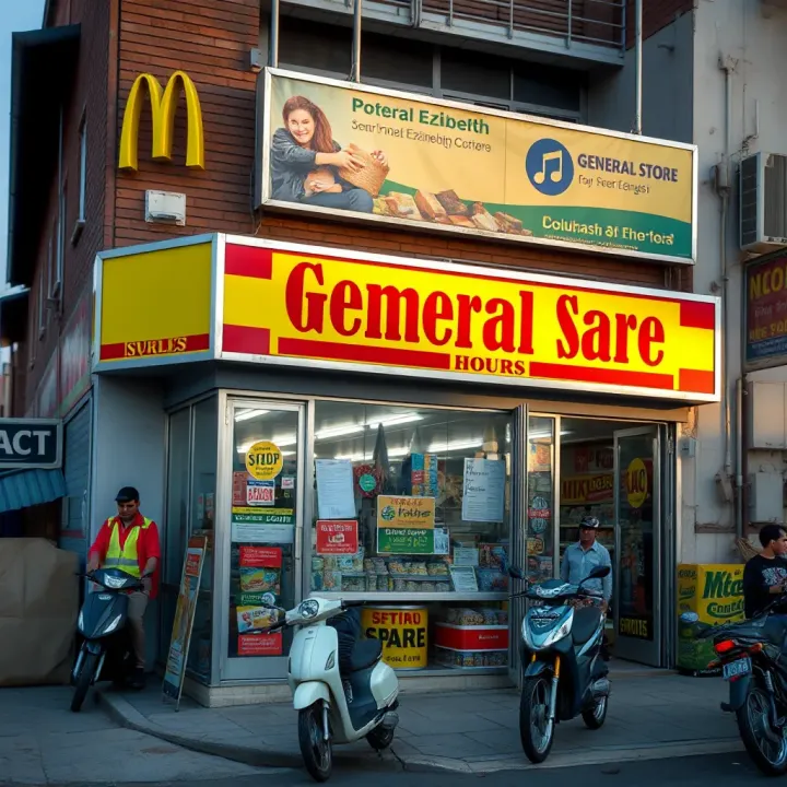 Exterior of a general store in a busy neighborhood of Port Elizabeth