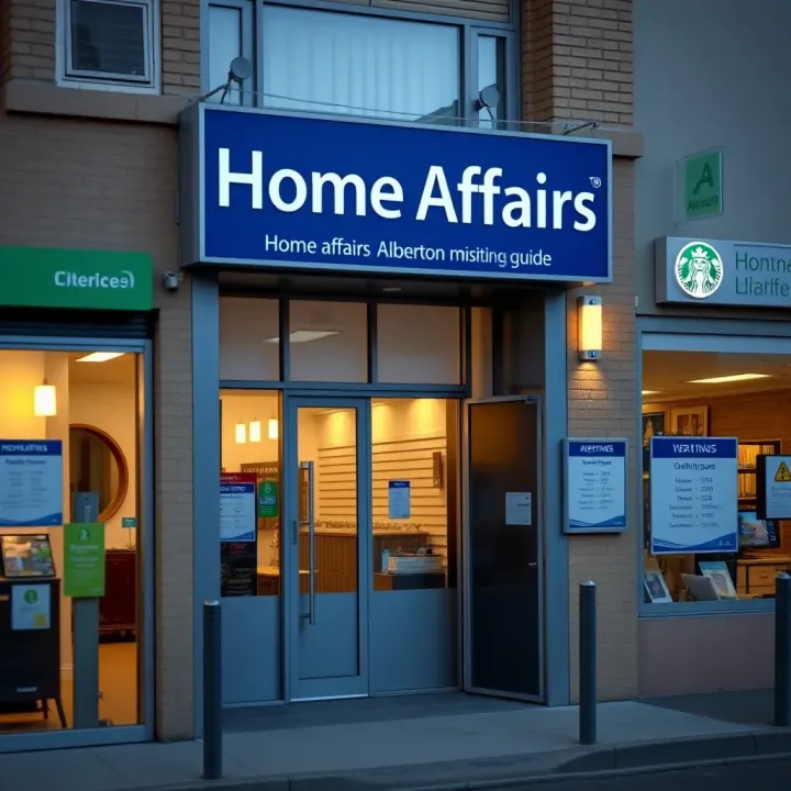 Exterior view of the Home Affairs office in Alberton showing the entrance and operating hours display