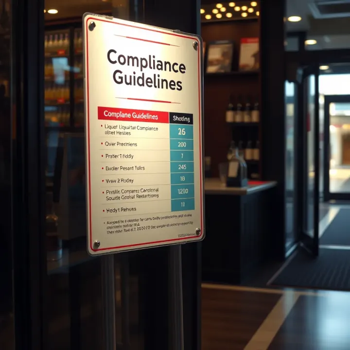Signage showing guidelines for liquor sale compliance in retail and hospitality venues