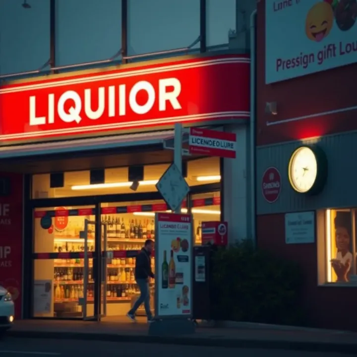 Exterior of a licensed liquor store operating during permitted trading hours