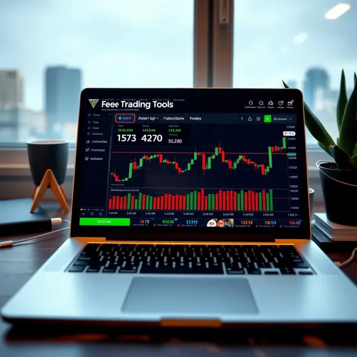 Laptop screen showing forex trading platform with educational resources and free trading tools