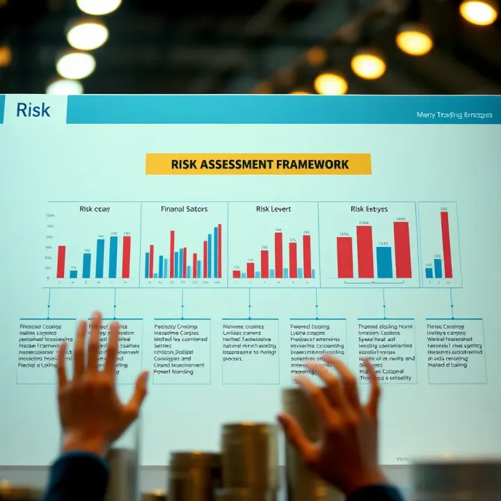 Diagram showing risk assessment framework in financial sector with charts and risk levels