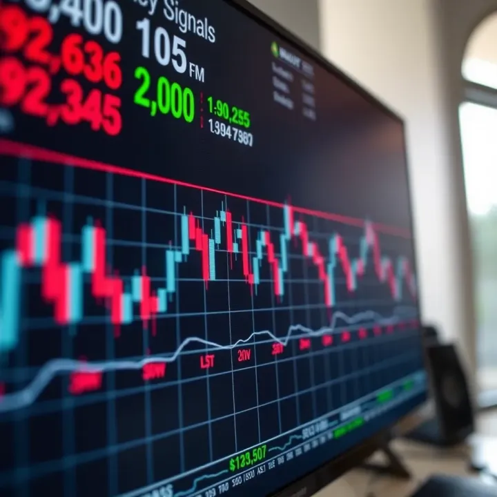 Graph showing fluctuating binary options trading signals on a digital interface