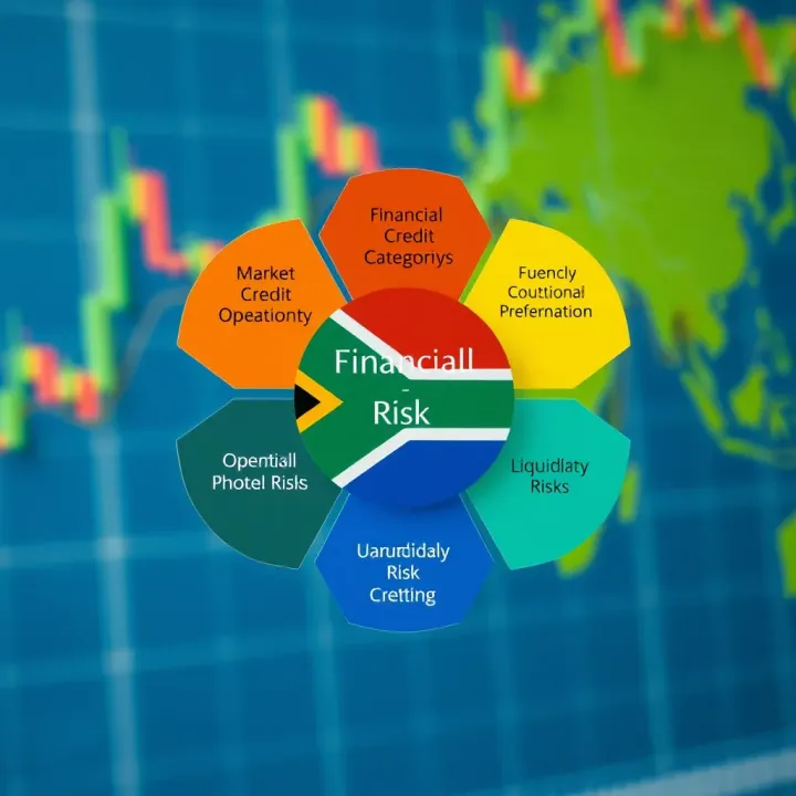 Diagram illustrating various financial risk categories including market, credit, operational, and liquidity risks within South African financial institutions