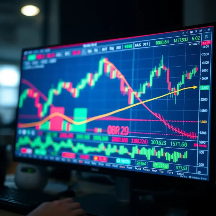 Forex trading chart showing currency pair trends and indicators on a computer screen