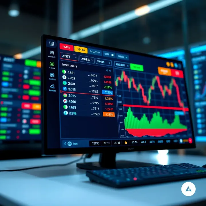 Screenshot of a trading platform interface showing asset selection, expiry times, and investment options