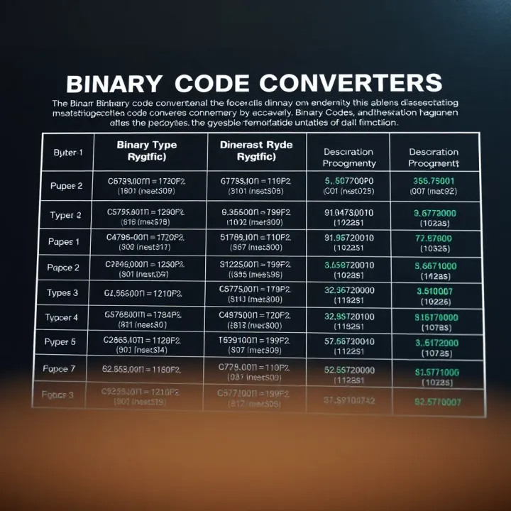 Chart displaying various types of binary code converters and their respective functions in data translation