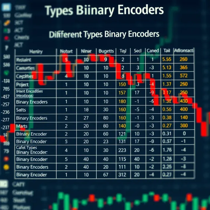 Chart showing various types of binary encoders with their input-output configurations and typical applications