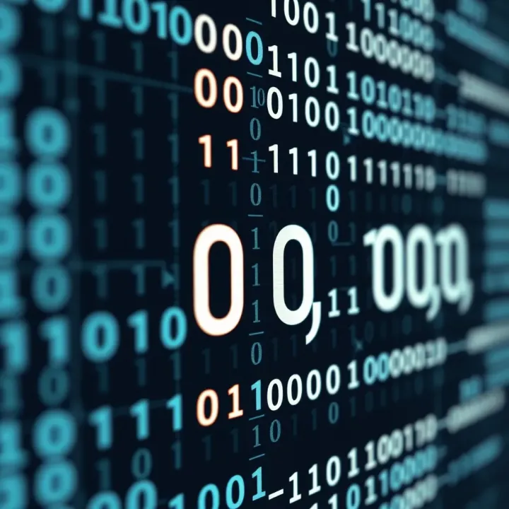 Diagram illustrating the binary numbering system with zeros and ones aligned in a digital grid