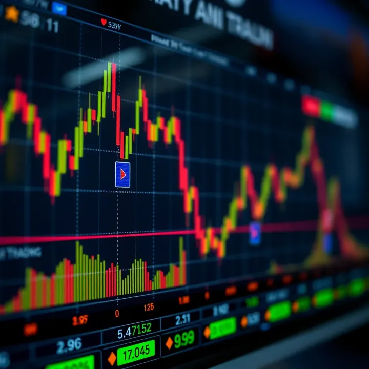 Graph showing binary options trading with digital charts and financial data
