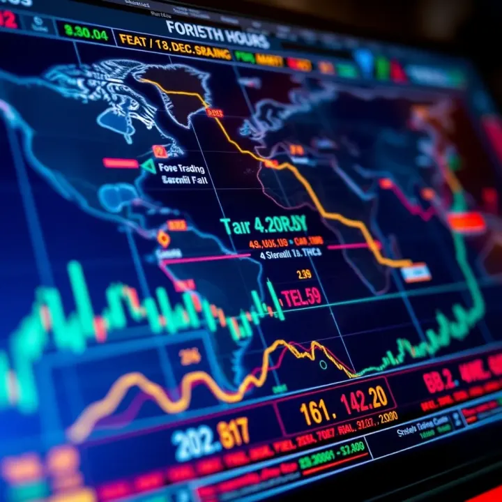 World map highlighting major forex trading sessions across global financial centers