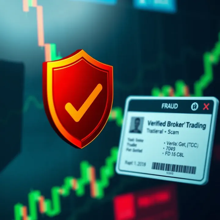Visual representation of secure forex trading with shield icon, checkmark, and verified broker credentials symbolizing protection against fraud