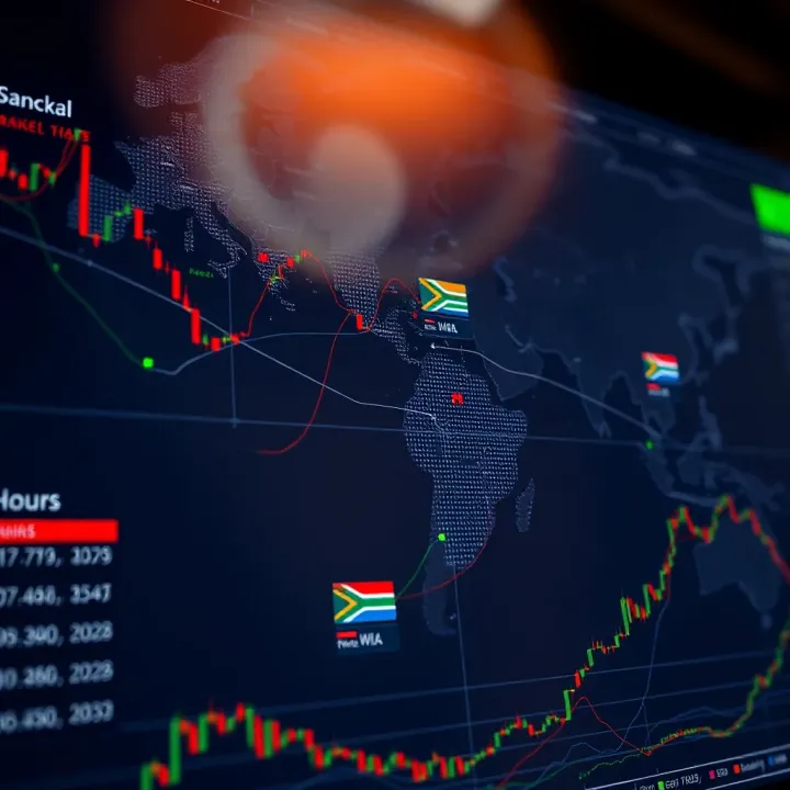 World map highlighting forex trading sessions with emphasis on South Africa