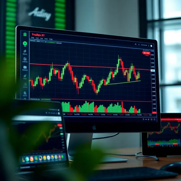 Graph showing forex market trends with software interface on computer screen