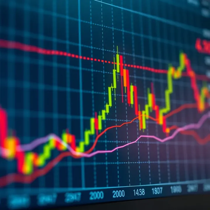 Graph showing fluctuating market trends with trading signals highlighted