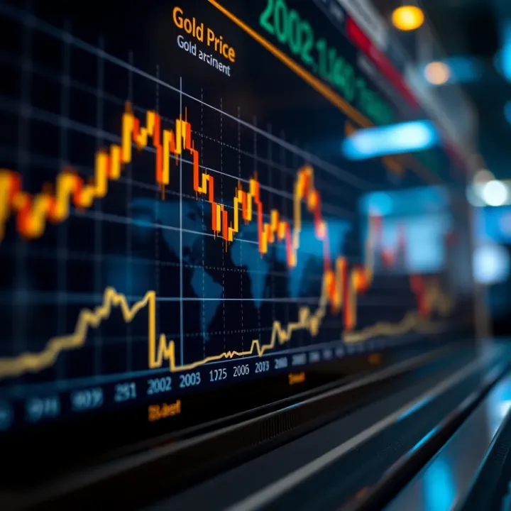 Graph showing gold price trends and currency exchange rate fluctuations in forex market