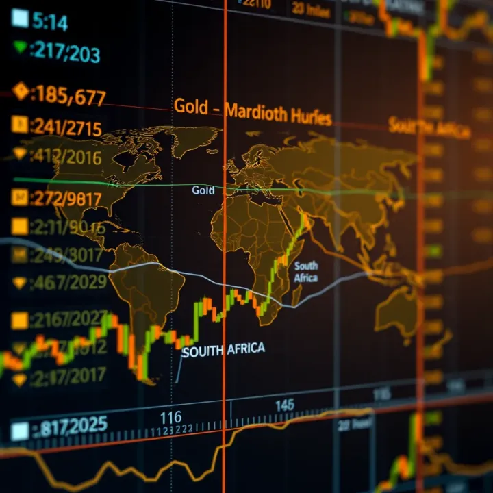Diagram showing global gold trading hours with South Africa highlighted to depict overlapping market times