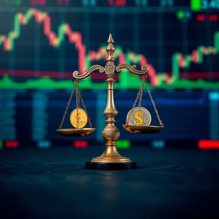 Conceptual graphic showing ethical forex trading principles with scales of justice and currency icons