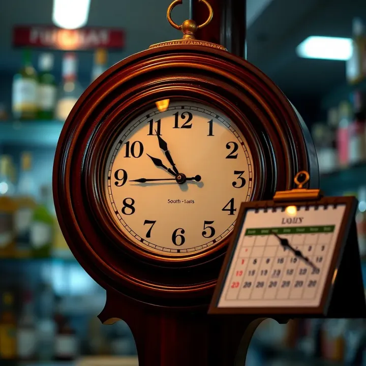 Clock and calendar symbolizing regulated operating hours for liquor stores in South Africa