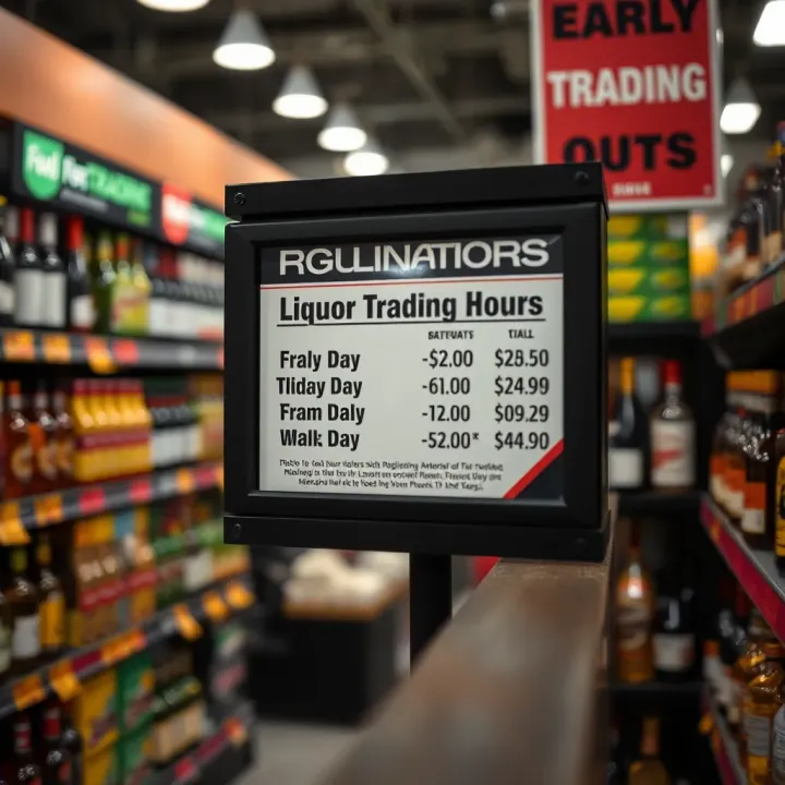 Sign displaying liquor trading hours regulations in a Western Cape retail store