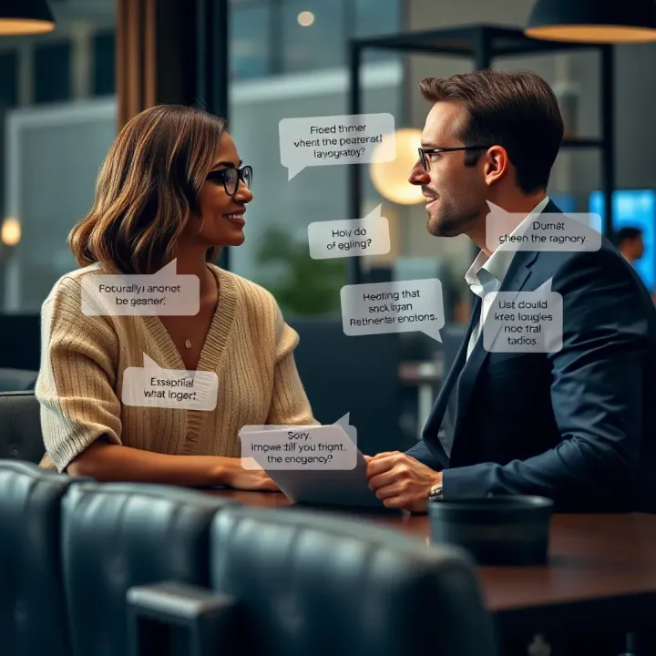 Illustration of inclusive communication showing respectful gender pronouns and affirming language in conversation