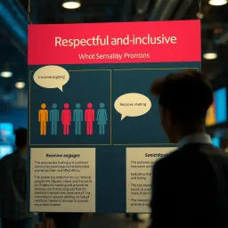 Visual Representation of Respectful and Inclusive Language Graphic showing respectful communication with inclusive language symbols and speech bubbles