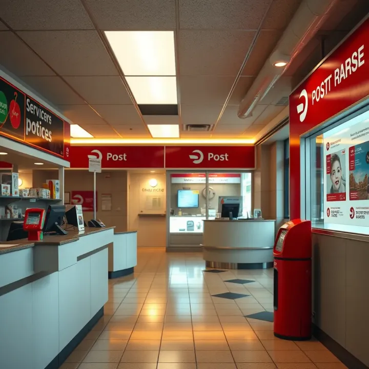 Inside of Wilro Park Post Office with counters and service areas for customer assistance