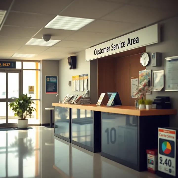 Customer service counter inside Winkelspruit licensing department with signage and brochures