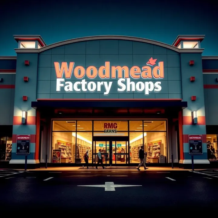 Exterior view of Woodmead Factory Shops showcasing the main entrance and parking area