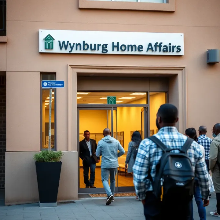 Wynberg Home Affairs office entrance with clear signage and visitors waiting outside